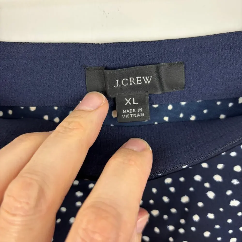 J. Crew Navy White Dot Satin Midi Skirt XL style BI731 pull on